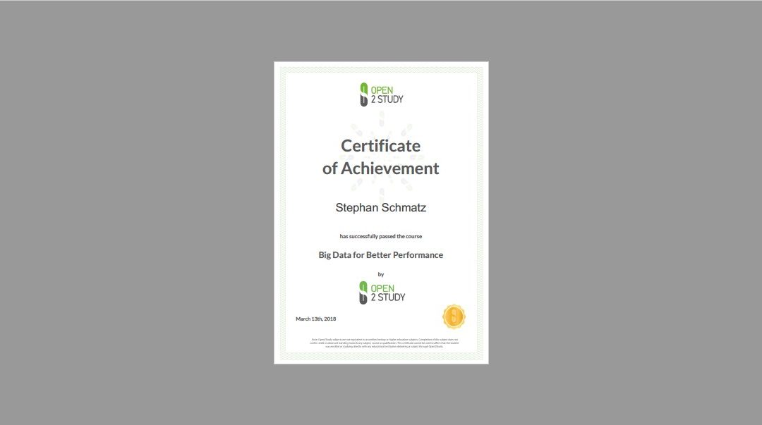 Online-Kurs „Big Data for Better Performance“ erfolgreich absolviert!